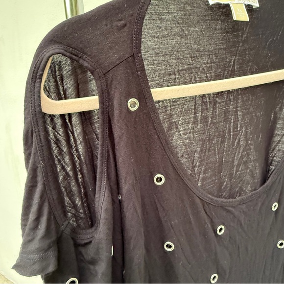 Y2K Michael Kors Black Grommet Cold Shoulder Top Size XL - Picture 3 of 5